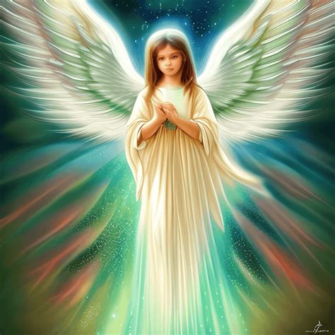 Heavenly Guardian Angel With Large Beautiful Wings And Large Green Eyes