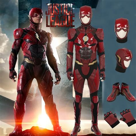 Liga Da justiça Trajes cosplay de Flash terno de couro Vermelho Flash