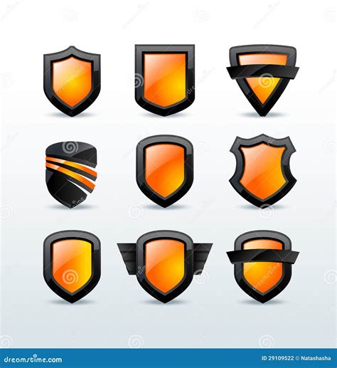 Set Of Black Shiny Shield Icons Illustration Stock Vector