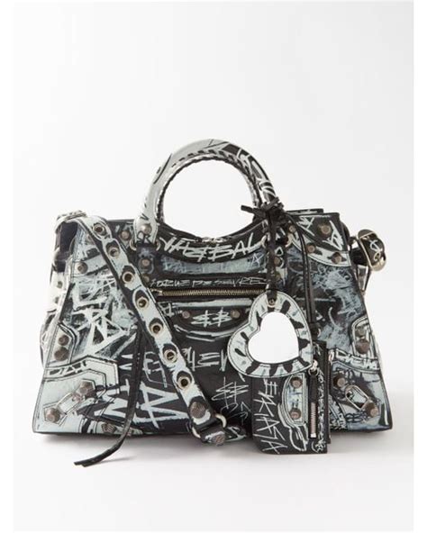 Balenciaga Neo Cagole City Graffiti Print Leather Bag In Black Lyst