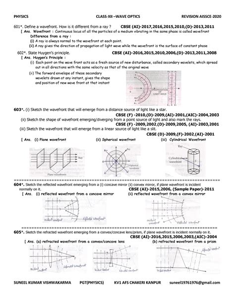 Faq Physics 2020 1 102 Physics Class Xii Wave Optics Revision Aissce Suneel Kumar