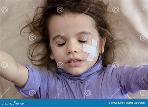 Girl with Closed Eyes and Adhesive Band on Face Making Selfie. Stock Photo - Image of bandage ...