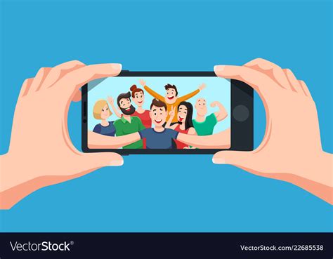 Group Selfie On Smartphone Photo Portrait Of Vector Image