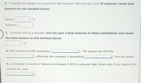 Solved Margin Turnover Return On Investment Average Chegg