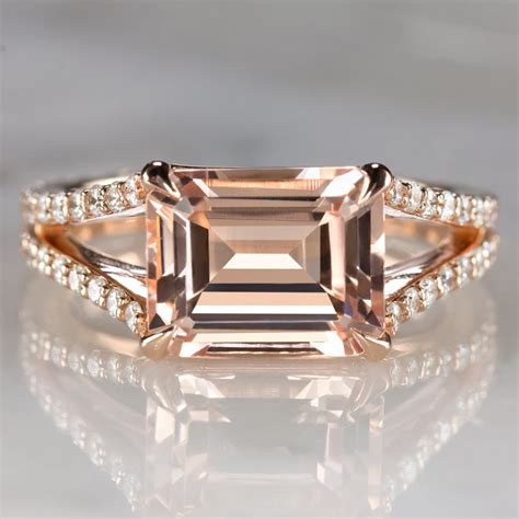 Emerald Cut Morganite Ct Diamond Cocktail Ring East West Pink