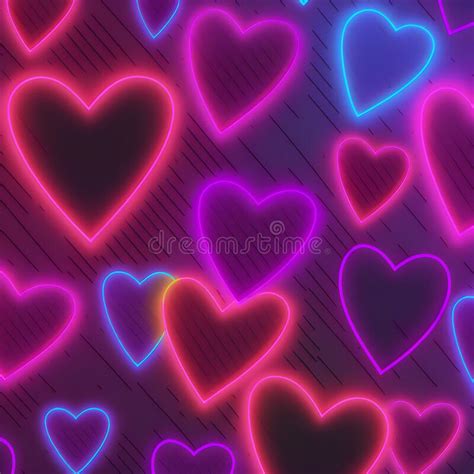 Many Glowing Neon Hearts For Valentines Day Neural Network Generated Art Stock Illustration