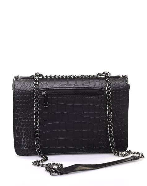 Sac bandoulière effet croco chaine noir