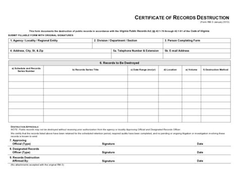 Destruction Certificate Template