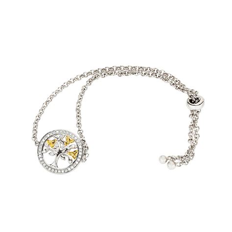 Sterling Silver White Cubic Zirconia Gold Plated Tree Of Life Bracelet