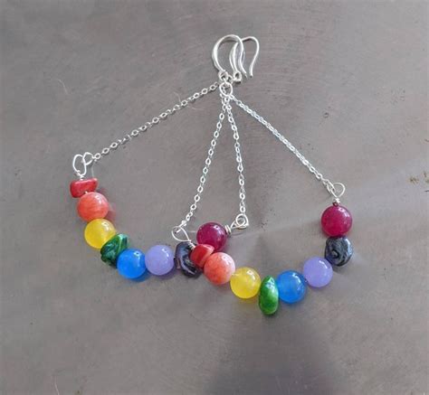 Cute Gemstone Rainbow Hoop Earrings June Gay Pride Chandelier Earrings Gemstone Chakras Earrings