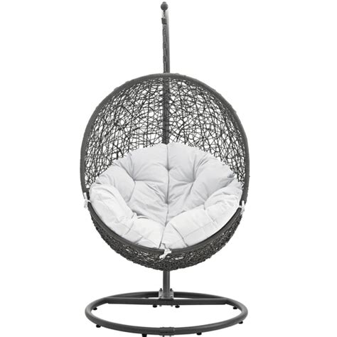 Hide Outdoor Patio Synthetic Rattan Weave Swing Chair With Stand Gray