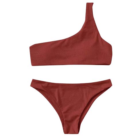Utsjkr Tummy Control Bath Suit One Shoulder Ribbed Bikini With Bottom Swimsuits Women High