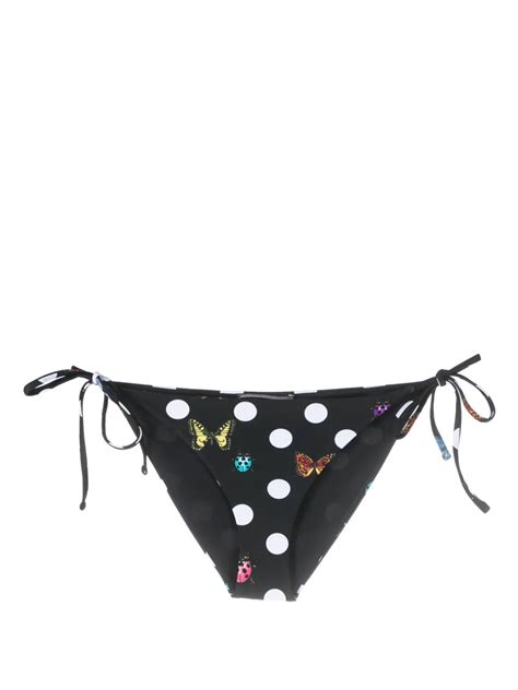 Versace X Dua Lipa Polka Dot Butterfly Print Bikini Briefs In Black Modesens