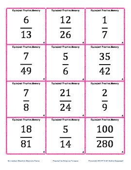 Differentiated Equivalent Fractions Memory Game By New Leaf Learning