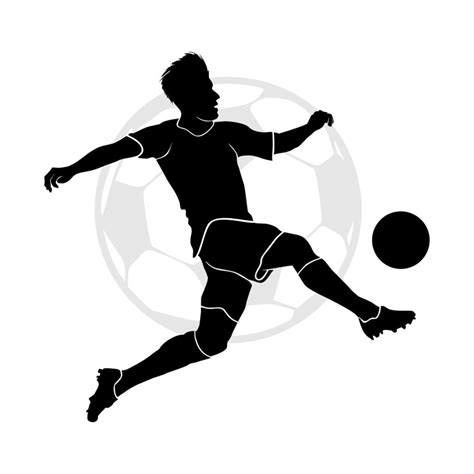 Silhouette Of Professional Soccer Player Jumping And Kicking A Ball