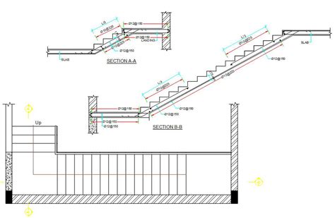 Staircase Section Drawing Free Dwg File Cadbull