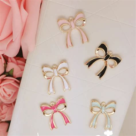 Pcs Lot Bowknot Size Mm Pendant Bow Alloy Enamel Charm Diy