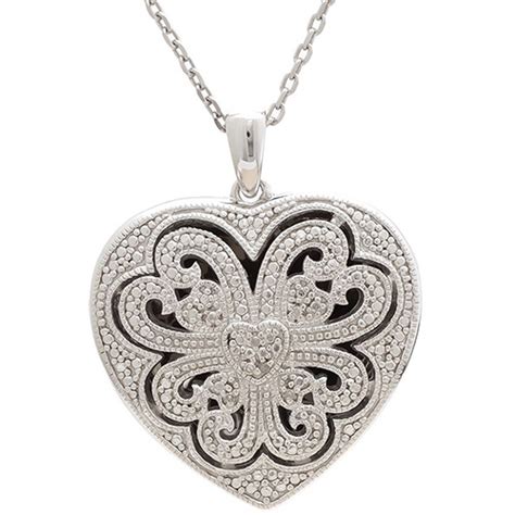 Sterling Silver Pave Diamond Filigree Heart Locket Necklace LAN0980SL 50C