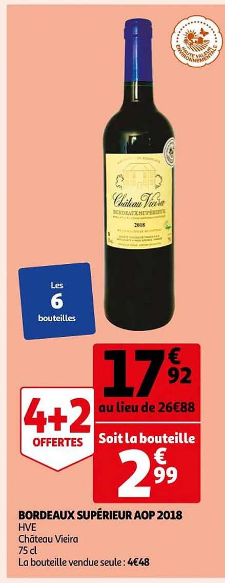 Promo Bordeaux Supérieur Aop 2018 Hve Château Vieira chez Auchan