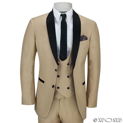 Mens Piece Black Shawl Lapel Champagne Gold Slim Fit Vintage Suit