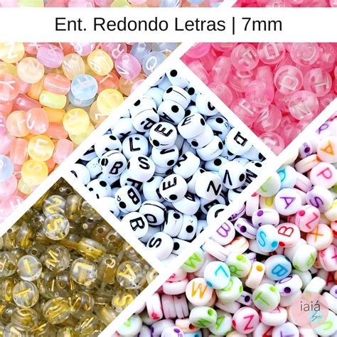 Entremeio Redondo Letras 7mm 150 unidades Vários Modelos Miçanga