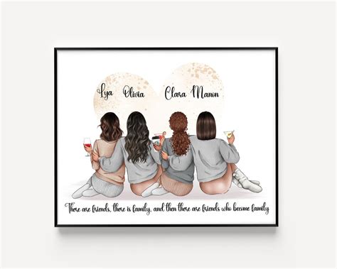 4 Best Friends Quote Frame Best Friends Portrait Group Friendship Print ...