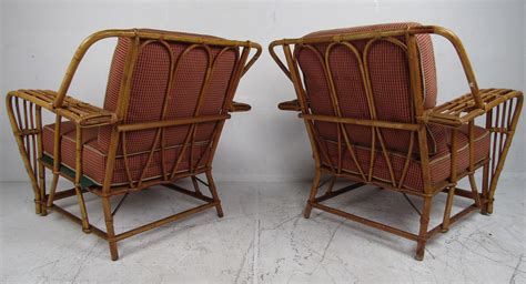 Pair of Mid-Century Modern Rattan Woven Lounge Chairs at 1stDibs