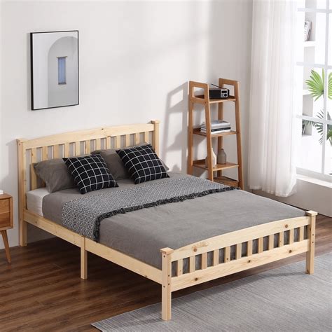 Full Size Platform Bed, Solid Wood Full Bed Frames with Headboard and ...