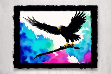 Una Pintura De Un Guila Calva Con Las Alas Extendidas Y Un Marco Negro