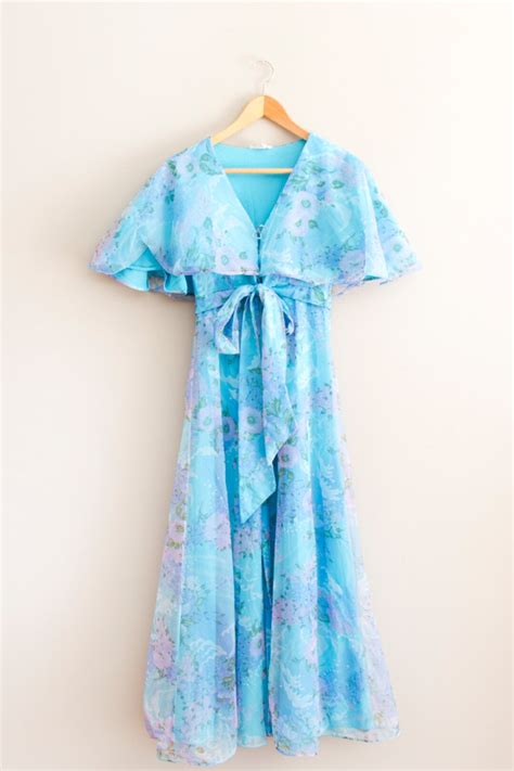 Vintage Linda Lingerie Bright Blue Floral Night Gown Etsy