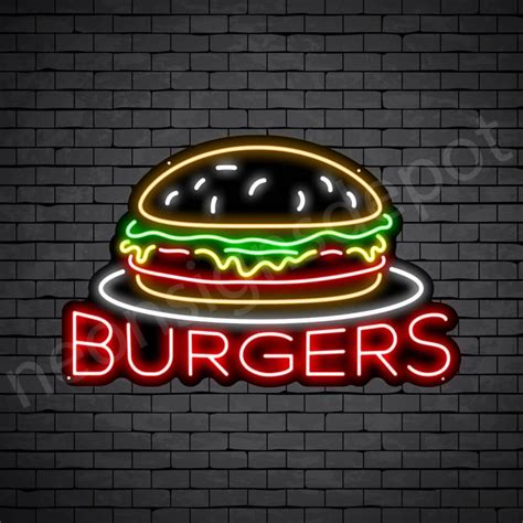 Burgers V2 Neon Sign Neon Signs Depot Neon Signs Neon Delicious