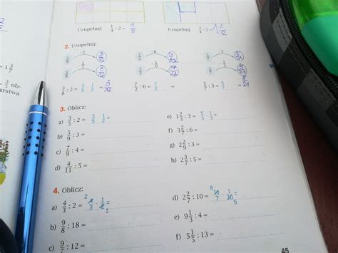 dzielenie ułamków przez liczby naturalne klasa 5 b strona 45 zadanie 34