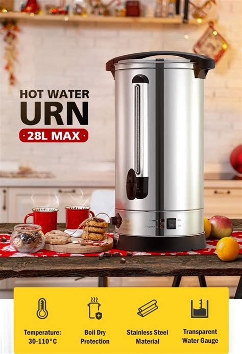 Maxkon 28L Stainless Steel Hot Water Urn 2500W Electric Hot Beverage Dispenser With Boil Dry