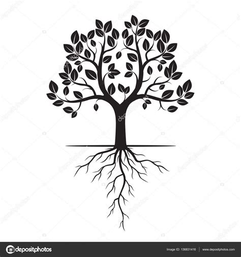 Black Tree With Roots Vector Illustration Vector Image By