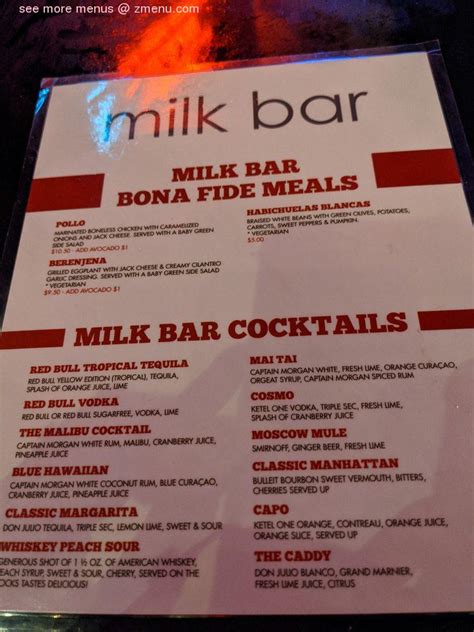 Menu at Milk Bar, San Francisco