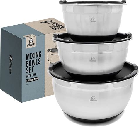 Chef Pomodoro Mixing Bowls With Lids Stainless Steel Bowl Set Non Slip