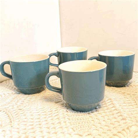 4 Blue Cups - Vintage Recycled