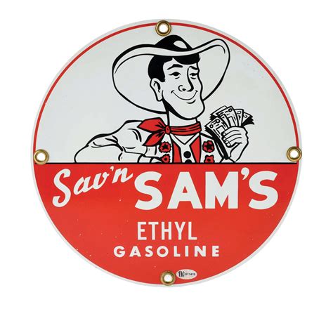 Lot Detail Sav N Sam S Ethyl Gasoline Porcelain Pump Plate Sign