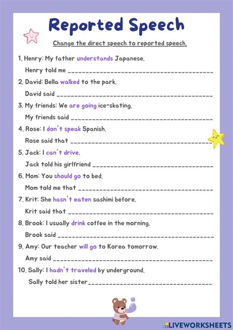 Reported Speech Exercises Worksheet Live Worksheets, 48% OFF