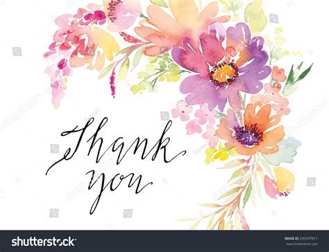 Watercolor Greeting Card Flowers Handmade Thank Stock Vector