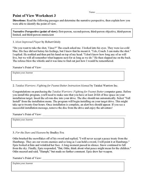 Point of View Worksheet 3 | Preview