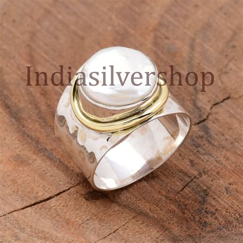 Natural Pearl Ring 925 Sterling Silver Ring Fresh Water Pearl Ring Wide