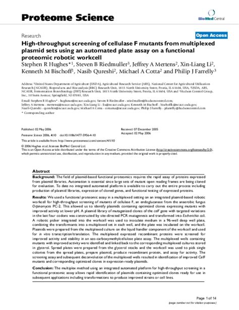 (PDF) Automated High-Throughput Screening of Cellulase F Mutants 