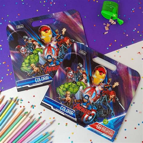 Livro Para Colorir Infantil Tilibra Marvel Avengers C Adesivos