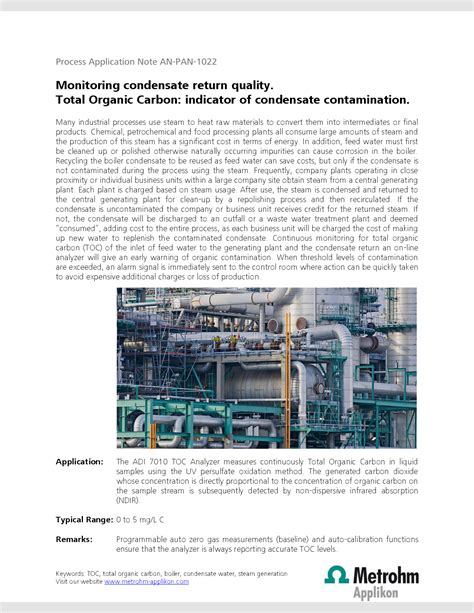 Monitoring Condensate Return Quality Total Organic Carbon