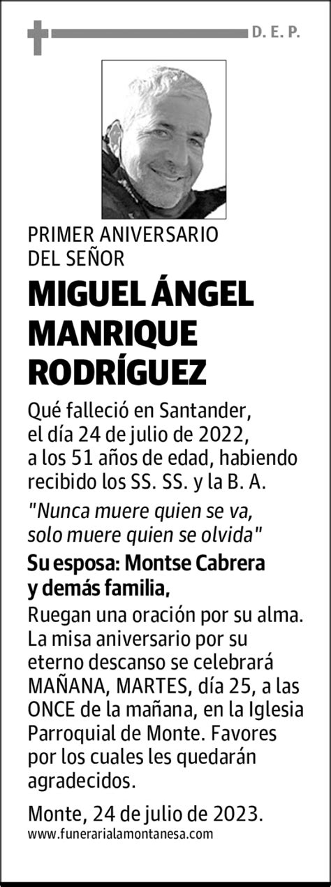 Miguel Ngel Manrique Rodr Guez Esquela Necrol Gica El Diario Monta S