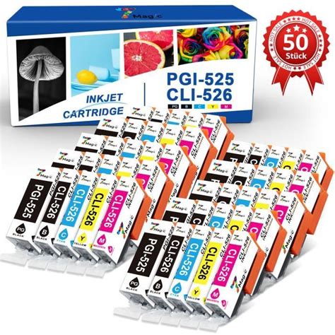 7MAGIC PGI 525 CLI 526 Pack 50 Cartouches Compatibles Canon PGI 525 CLI