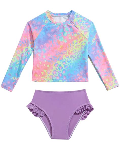 Hwjad Baby Girls Rashguard Set Two Pieces Bathing Suit Long Sleeve Swimsuit With Ruffle Bikini