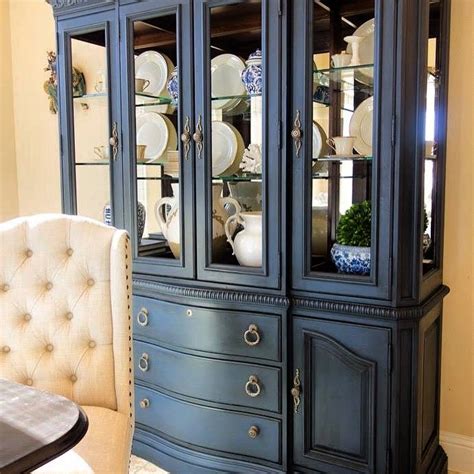 Annie Sloan Napoleonic Blue China Cabinet With Dark Wax