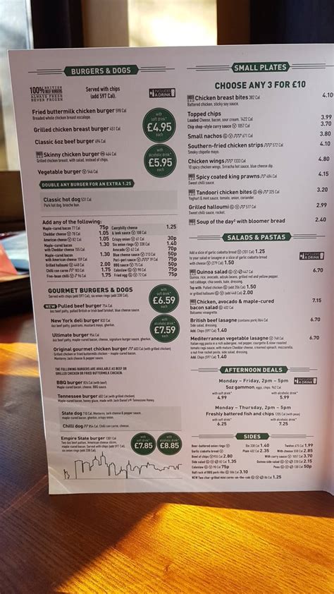 Menu At The Potters Wheel JD Wetherspoon Pub Bar Swansea 85 86